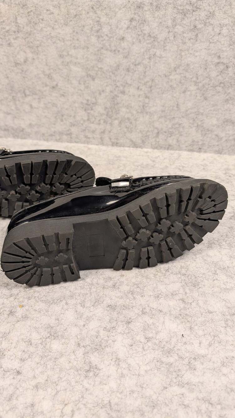 Steve Madden Maybell Black Patent Rhinestone Chain Platform Loafers 5 - Picture 7 of 9